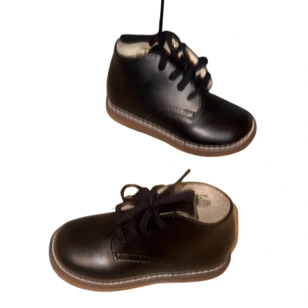 AS NEW💕 FOOTMATES BLACK leather walking shoes boots baby boys size 5.5 wide